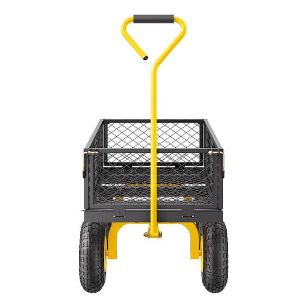 500 lb. Steel Garden Cart, Heavy-Duty Pullable Wagon, 10 in. All-Terrain Tires, Mesh Sides, 180-Degree Handle