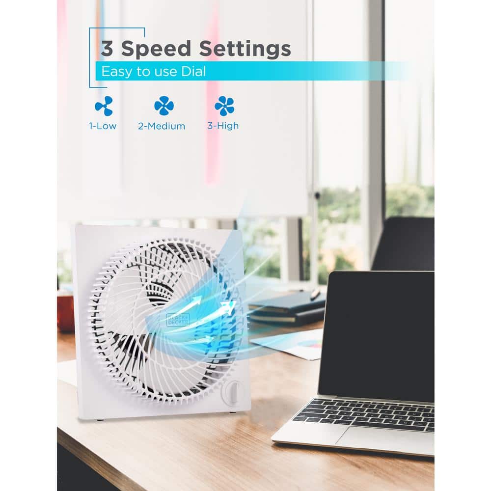 Sleek Frameless 9" White Box Fan with Remote Control, 3-Speed