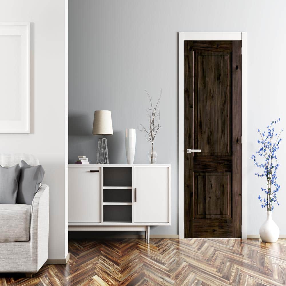18 in. x 96 in. Rustic Knotty Alder 2 Panel Left-Handed Black Stain Wood Single Prehung Interior Door with Square Top price history on PriceWatchPro