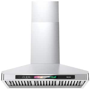 36 in. 900CFM Range Hood in Sliver Stainless Steel Wall Mount with 4-Speed Exhaust Fan LED Adjustable Lights Memory Mode