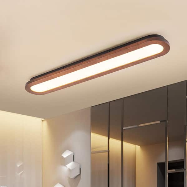 Eterniti 35.4 in. Farmhouse Linear Walnut Integrated LED Flush Mount For Kitchen or Bedroom