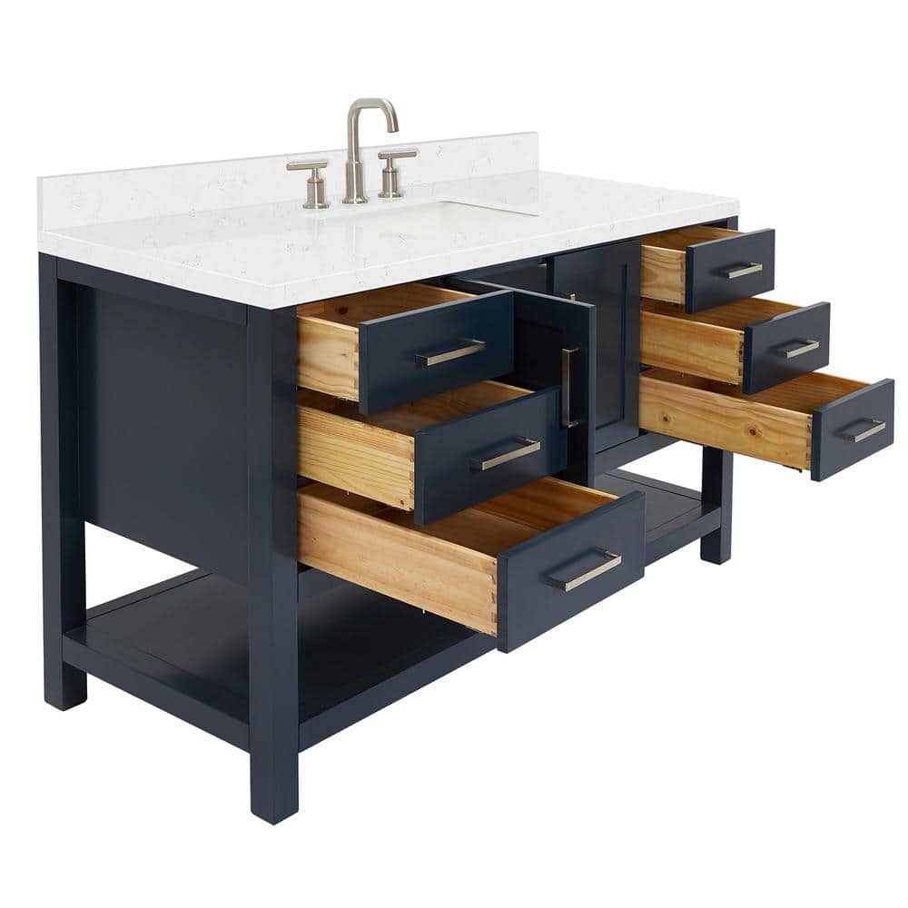Midnight Blue 54" Freestanding Single Basin Vanity with Quartz Top