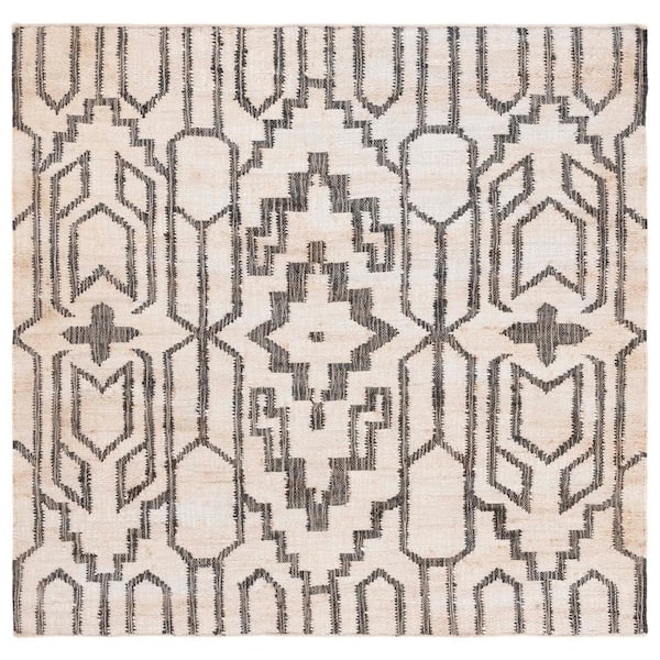 SAFAVIEH Natural Fiber Ivory/Black 6 ft. x 6 ft. Modern Geometric Square Area Rug