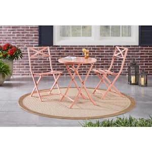 Mix and Match 3-Piece Folding Steel Slat Outdoor Bistro Set in Peony