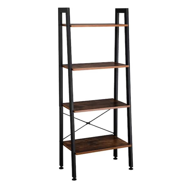 Vintage 54.13 in. Rustic Brown 4 -Shelf Standard Bookcase with Adjustable Shelves