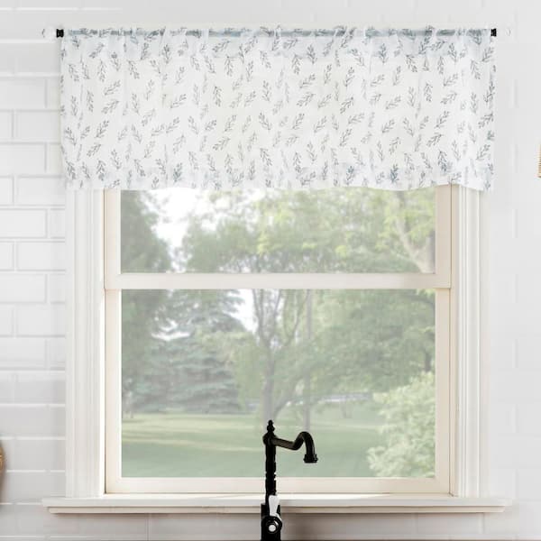 Hawthorne Chambray Blue Polyester 52 in. W x 14 in. L Rod Pocket Sheer Curtain Valance for Kitchens (Single Panel)