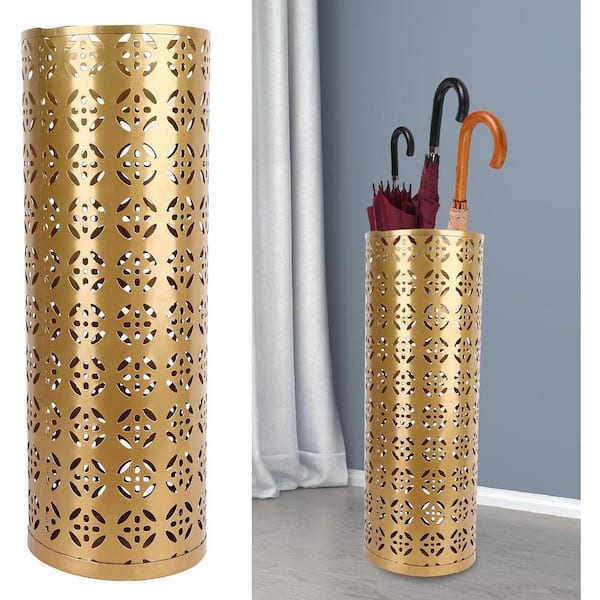 Metal Gold Umbrella Stand with Hollow Design Quick Drying for Entryway Office Home Canes Storage Organizer