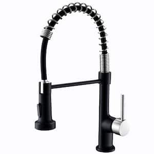 Single-Handle No Sensor Gooseneck Pull-Down Sprayer Kitchen Faucet in Matte Black with Brushed Nickel