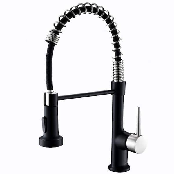 Boyel Living Single-Handle No Sensor Gooseneck Pull-Down Sprayer Kitchen Faucet in Matte Black with Brushed Nickel