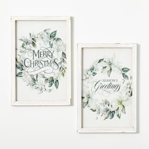 16 in. x 23.75 in. Poinsettia Decorative Sign - Set of 2; Green