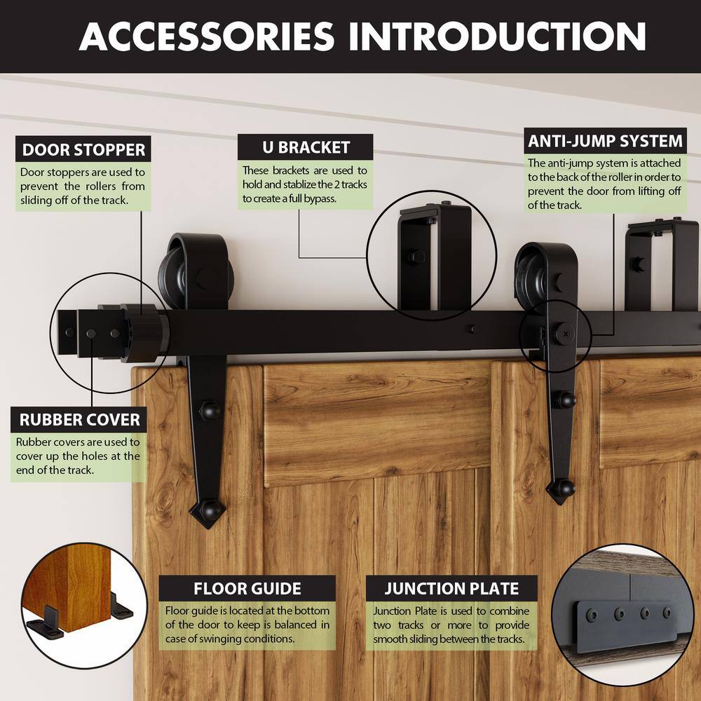 Rustic Black Double Track Bypass Sliding Barn Door Hardware Kit, 9ft
