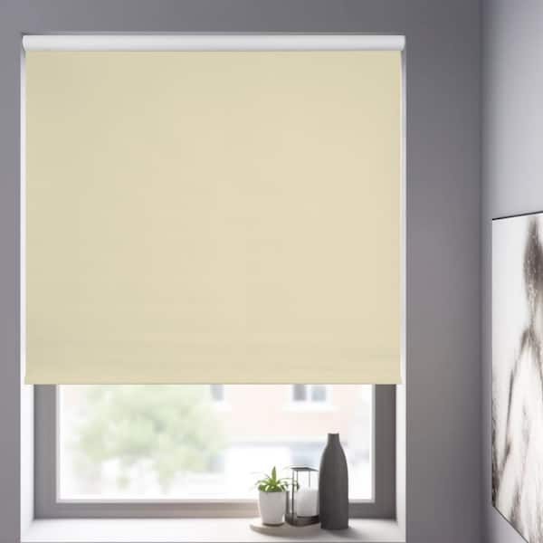 Chicology Cream Solid Cordless Blackout Privacy Vinyl Roller Shade 47 in. W x 64 in. L
