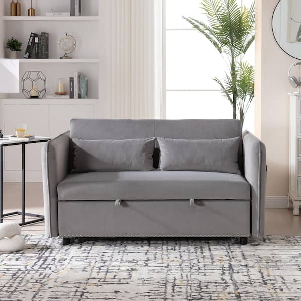Noble House Yvonne Modern 55 Grey Velvet Upholstery Twin Size