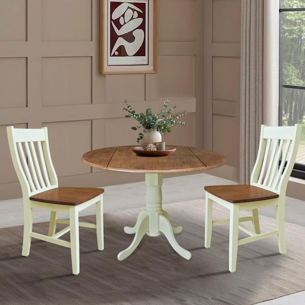 International Concepts Bryn wood 3-Piece 42 in. Hickory Shell Round Solid Wood Top Drop-Leaf Dining Set with 2-Cafe Chairs, Seats 2