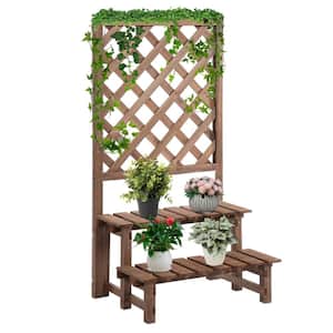 46 in. Tall Outdoor Brown Wood Plant Stand (2-Tiered)