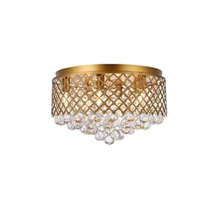 Timless Home 17.7 in. 6-Light Contemporary Brass and Clear Flush Mount with No Bulbs Included