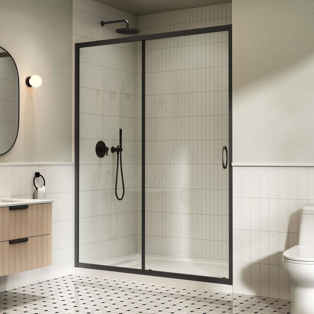 Breeze 60 in. L x 36 in. W x 72.83 in. H Straight Alcove Shower Kit in Matte Black with Clear Sliding Door and Pan price history on PriceWatchPro