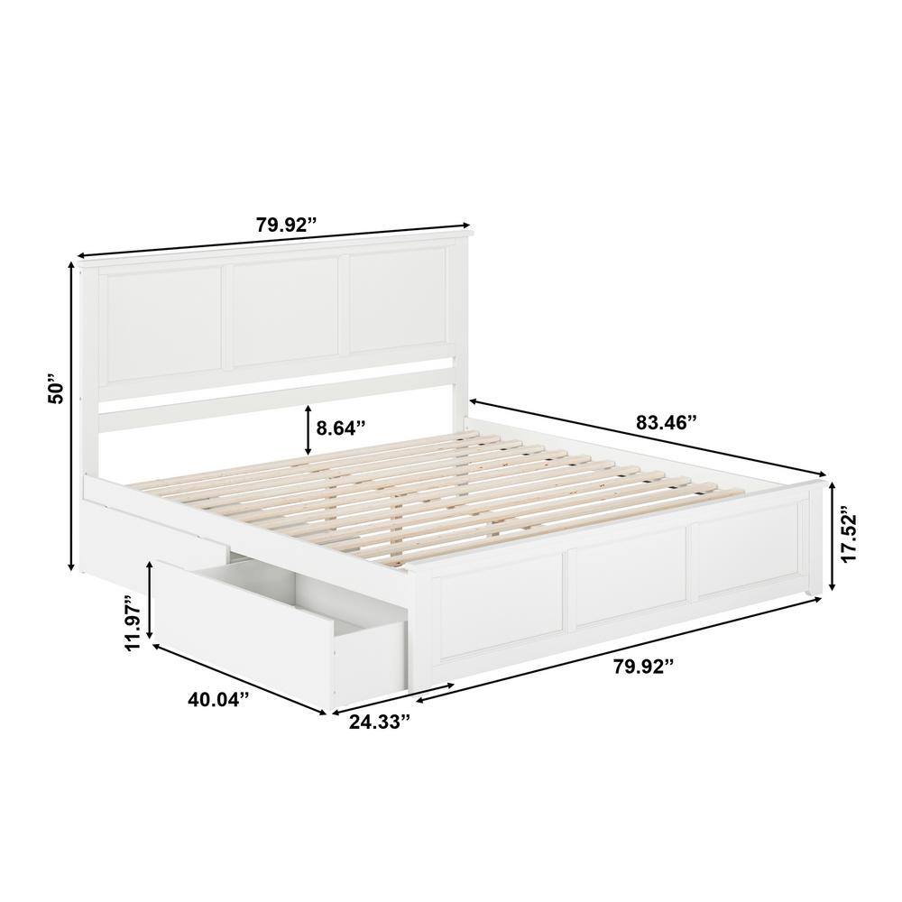 White King Solid Wood Platform Bed with Storage Drawers