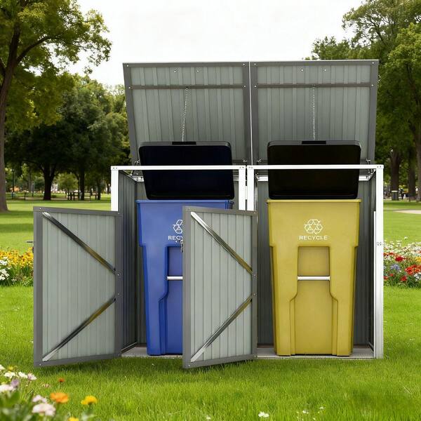 Zeus & Ruta 63 in. W x 32 in. D x 48 in. H Light Gray Metal Trash