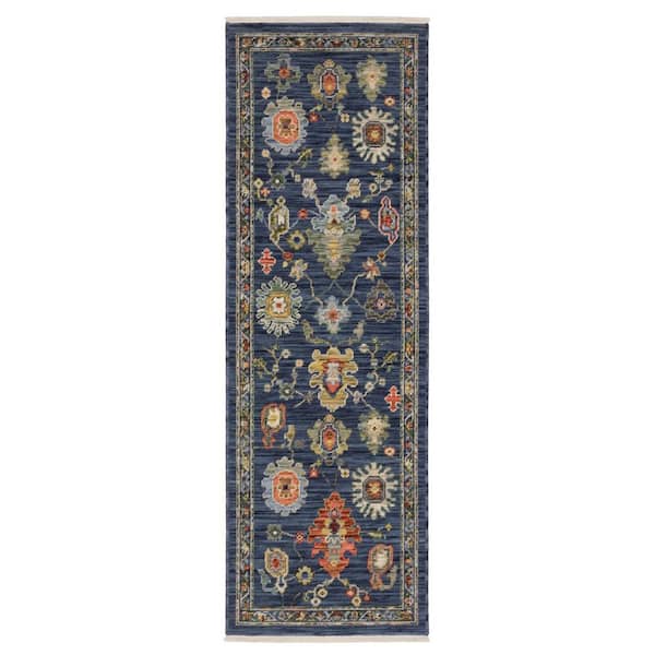 2 X 6 Blue, Yellow, Ivory Oriental Washable Area Rug Runner Rug