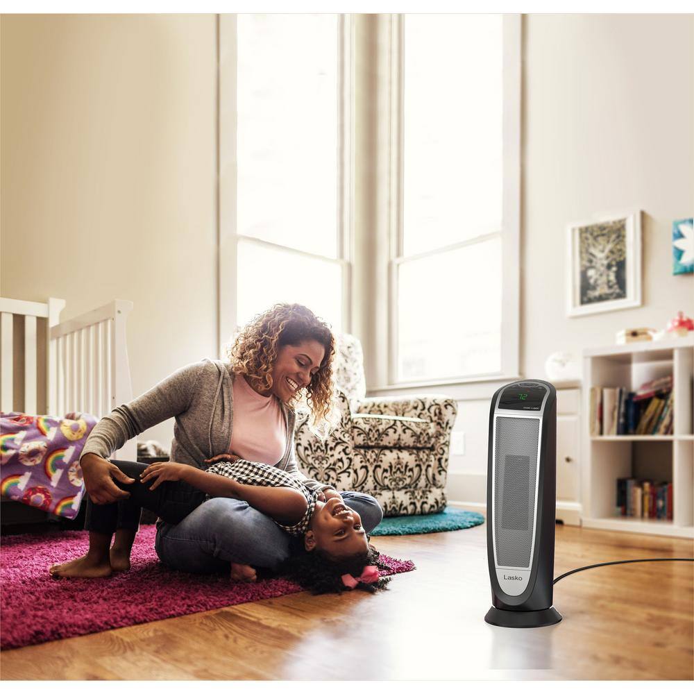 Lasko 23" Black Ceramic Electric Tower Heater with Remote