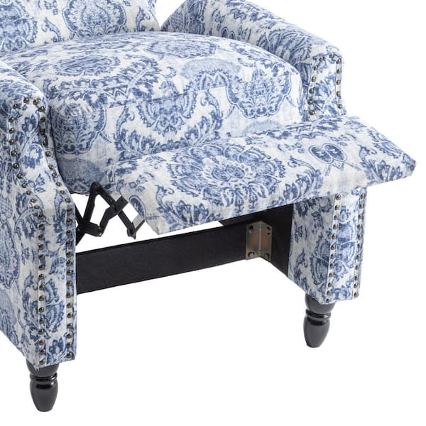 Uixe Navy Blue Pattern Linen Nailhead Trim Upholstered