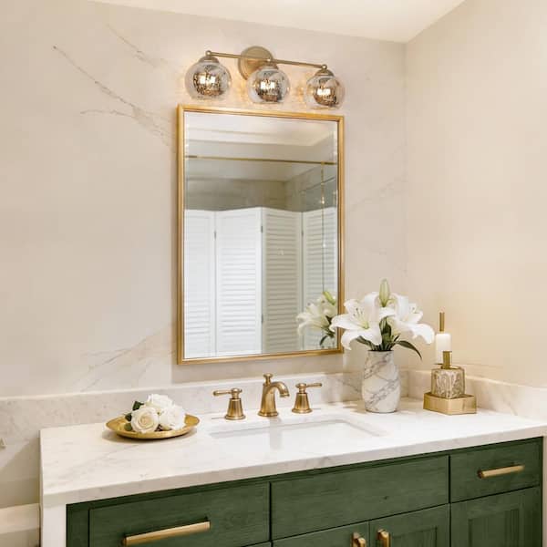 Zevni 21 in. 3-Light Modern Gold Bathroom Vanity Light, Globe