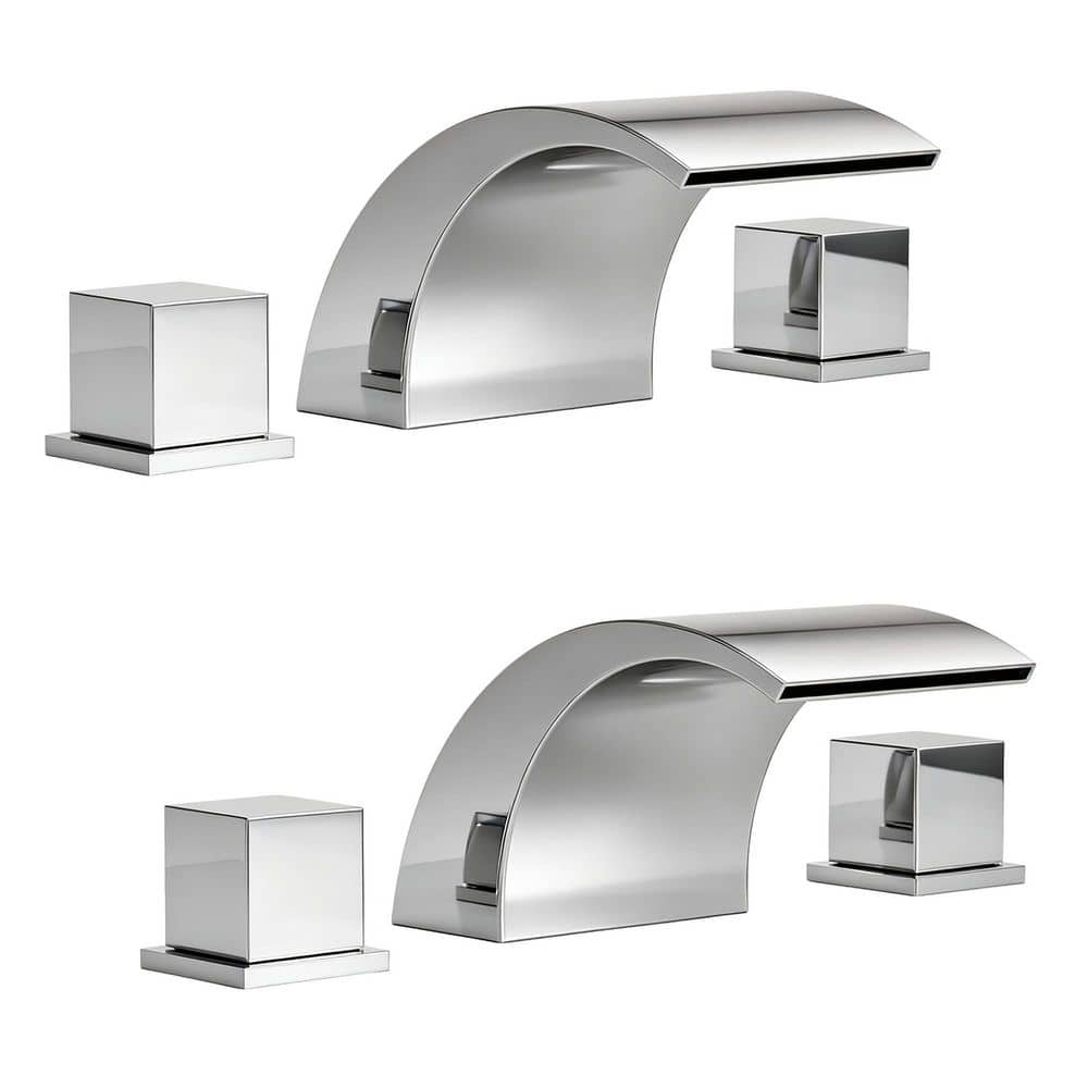 2 Pack Modern 3 Hole Waterfall 8 in. Widespread Double Handle Bathroom Faucet in Polished Chrome Pop-Up Drain Included price history on PriceWatchPro