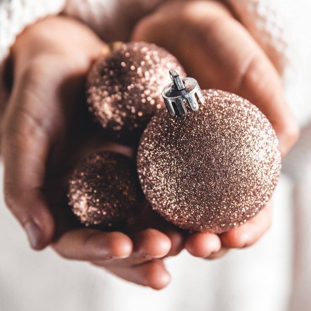 100-Piece Rose Gold and Gold Shatterproof Christmas Ornament Set