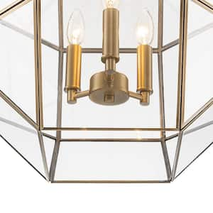 Puente 3-Light Geometric Copper Frame Chandelier with Clear Glass in Brass Finish for Dining Room