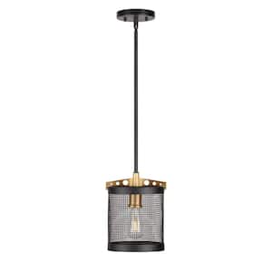 Takoma 1-Light Black and Soft Gold Wire Mesh Industrial Mini Pendant with Metal Mesh Shade