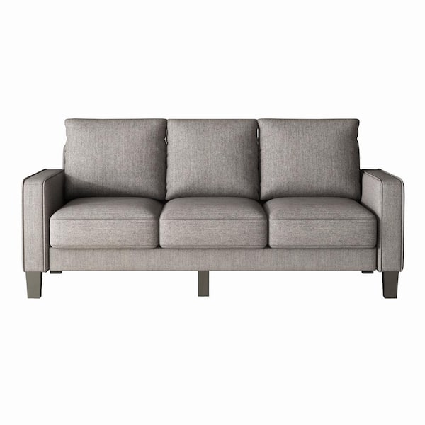 Z-joyee 75 in. Square Arm Fabric Modern Straight Sofa in Light Gray for Living Room