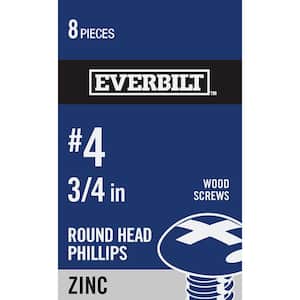 #4 x 3/4 in. Phillips Round Head Zinc Plated Wood Screw (8-Pack)