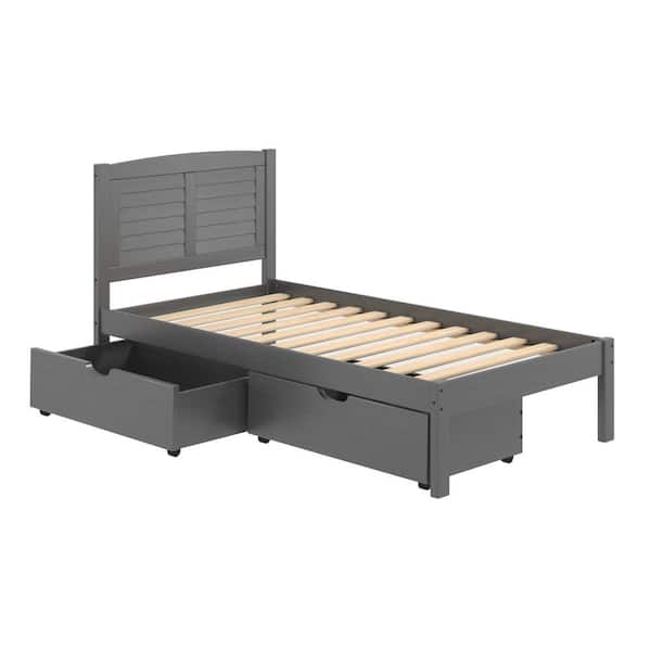 Donco Kids Antique Grey Twin Louver Bed and Under-Bed Drawers