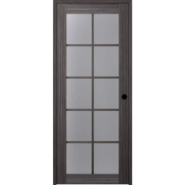 Belldinni 36 in. x 84 in. Paola Left-Hand Solid Core 10-Lite Frosted Glass Gray Oak Wood Composite Single Prehung Interior Door