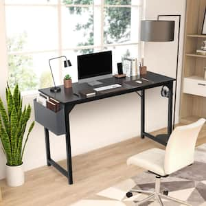 47 in. Rectangular Black Computer Desk Home Office Writing Desk with Storage Bag, Hook