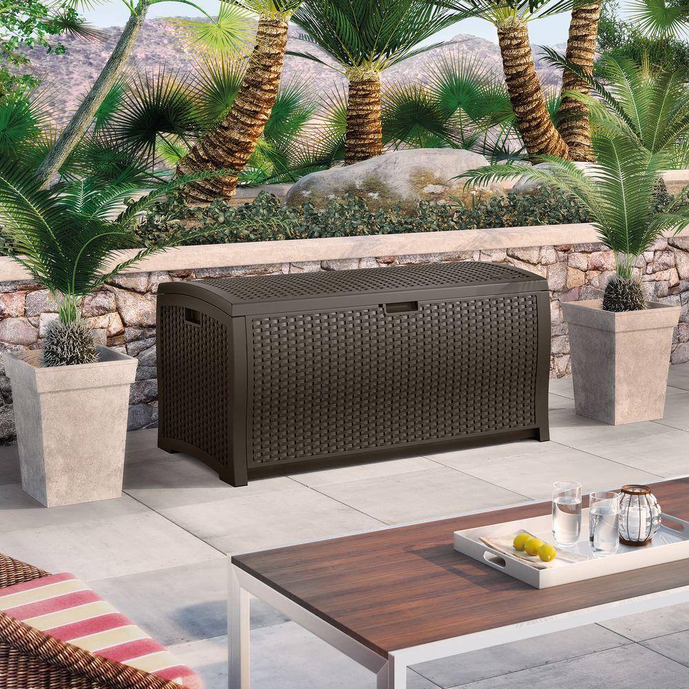 Mocha Brown Wicker Resin 99-Gallon Lockable Deck Box