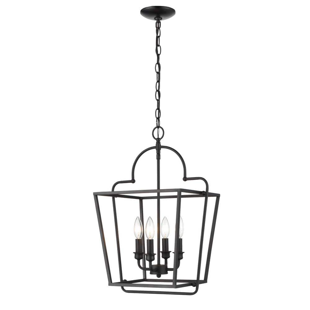 Matte Black Metal 4-Light Pendant - 22" Tall and 15" Wide