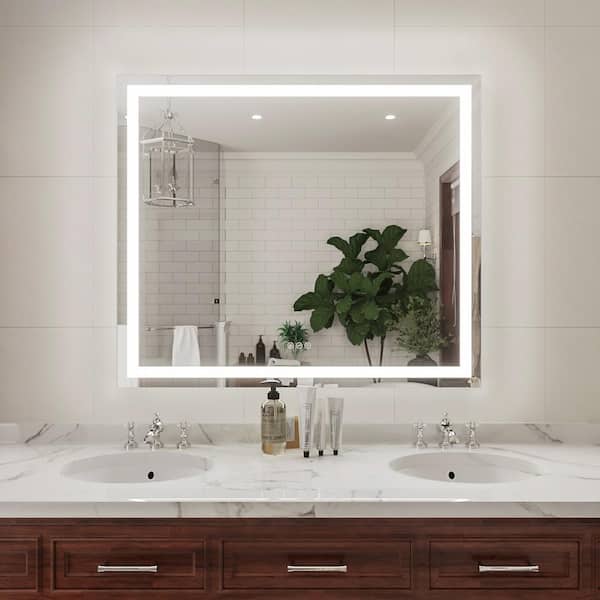 Iris 42 in. W x 36 in. H Rectangular Frameless LED Wall Bathroom Vanity Mirror in Silver