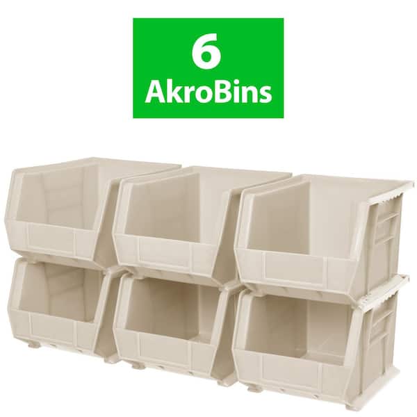 30239 Plastic Storage Bins, 11 in. D x 8 in. W x 7 in. H, Stone Color, 6-pack