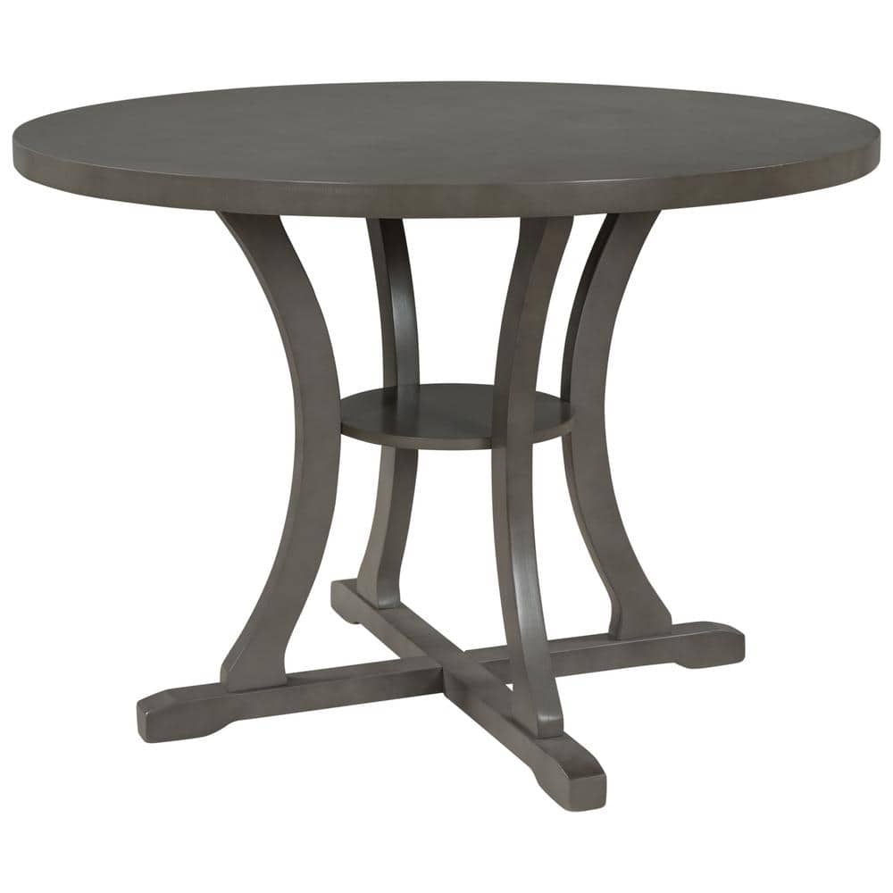 Gray Wood Round Bistro Dining Set with Beige Cushions