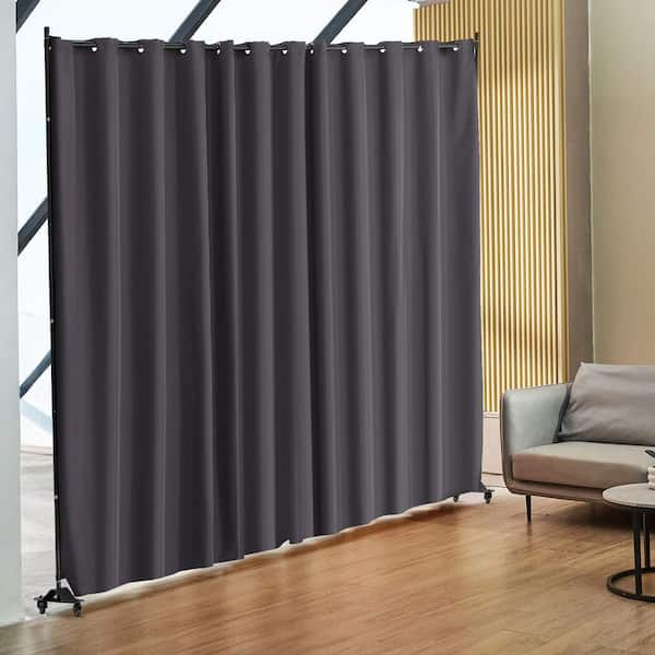 Room Divider, 8 ft. x 10 ft. Portable Panel Room Divider with Wheels Curtain Divider Stand, Room Divider Gray Polywire