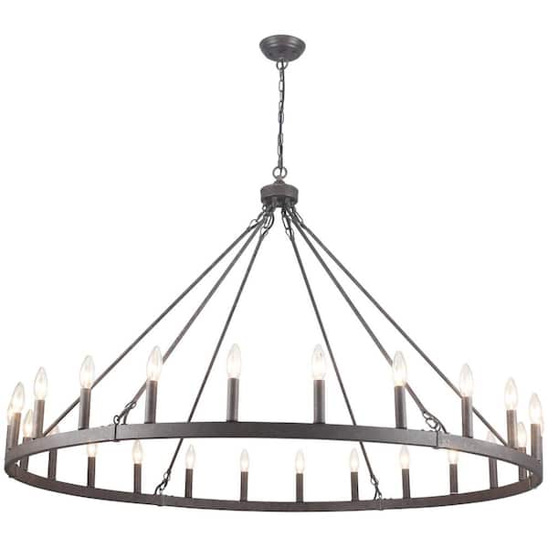 ZJVAIVE 24-Light Vintage Black Classic Wagon Wheel Chandelier for Living Room Dinning Room with No Bulbs Included