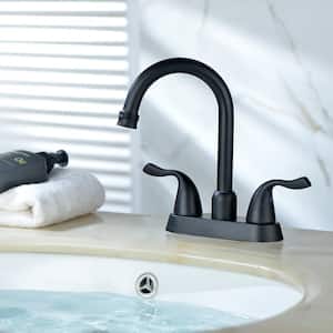 Elegant Single Hole Double Handle Solid Brass Bath Vessel Sink Faucet with Pop-Up Drain in Matte Black