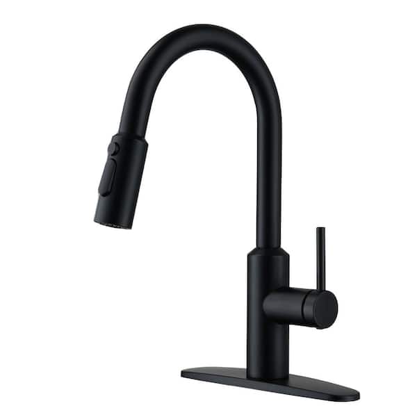 3-Spray Single Handle 1.8 GPM Pull Down Sprayer Kitchen Faucet in Matte Black with Deckplate