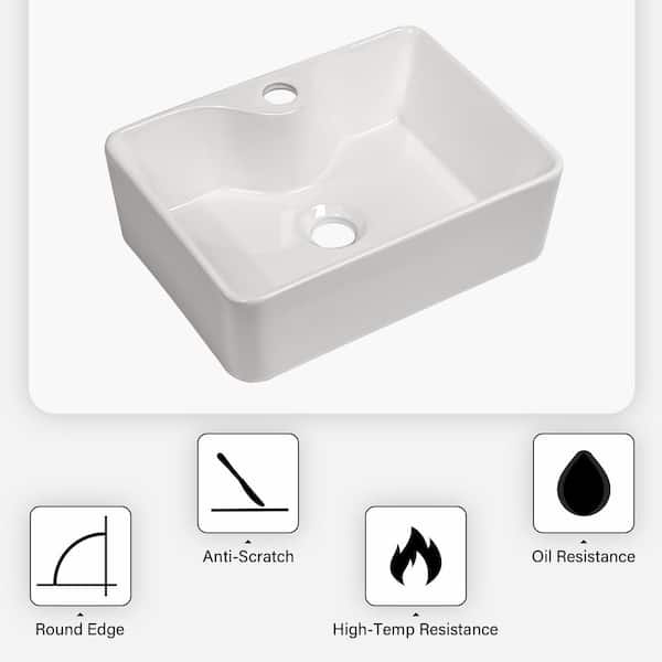 Gabhar 16x12 Inch White Ceramic Vessel Sink & Faucet Combo – Rectangle Above-Counter Sink With Black Waterfall Faucet, Pop-Up Drain, Supply Lines