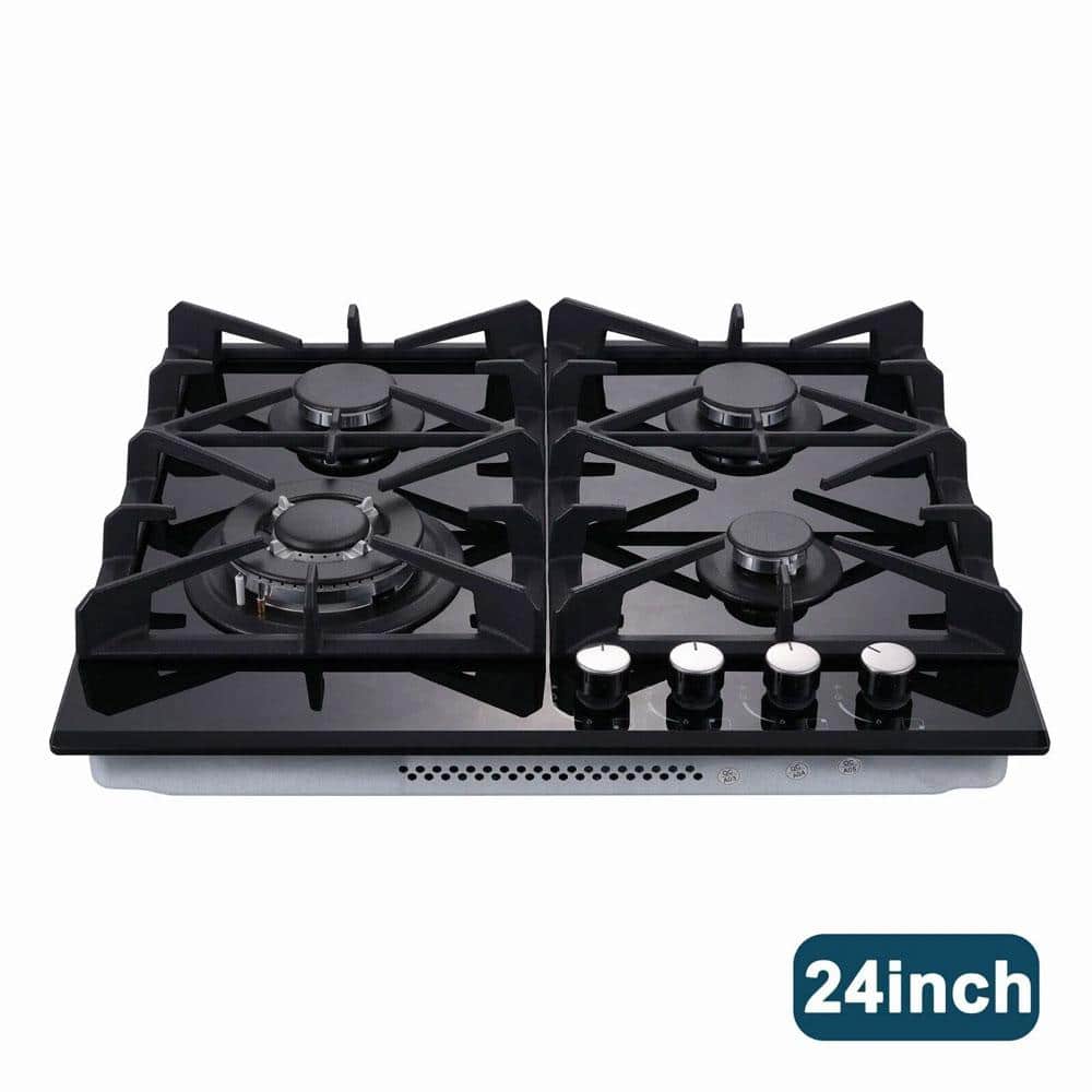 24-inch Black Tempered Glass 4-Burner Propane Gas Cooktop