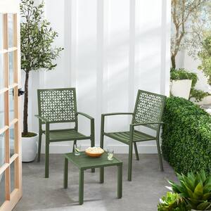 Sage Green 3-Piece Metal Outdoor Patio Conversation Set with 2 Stackable Chairs and Table