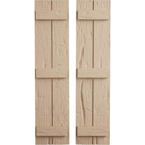 Ekena Millwork 11 in. x 70 in. Timberthane Polyurethane 2-Board Joined Board-n-Batten Hand Hewn Faux Wood Shutters Pair