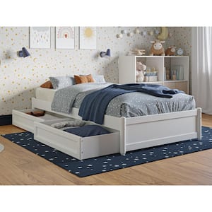 Barcelona White Solid Wood Frame Twin Panel Platform Bed with Storage Drawers